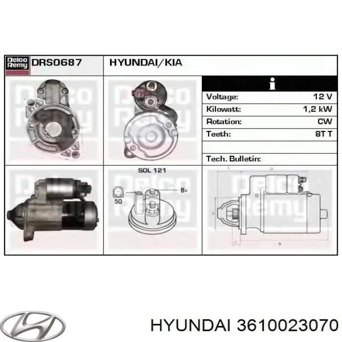 Burro de arranque  Hyundai/Kia 3610023070 precio, desde 131,73 EUR