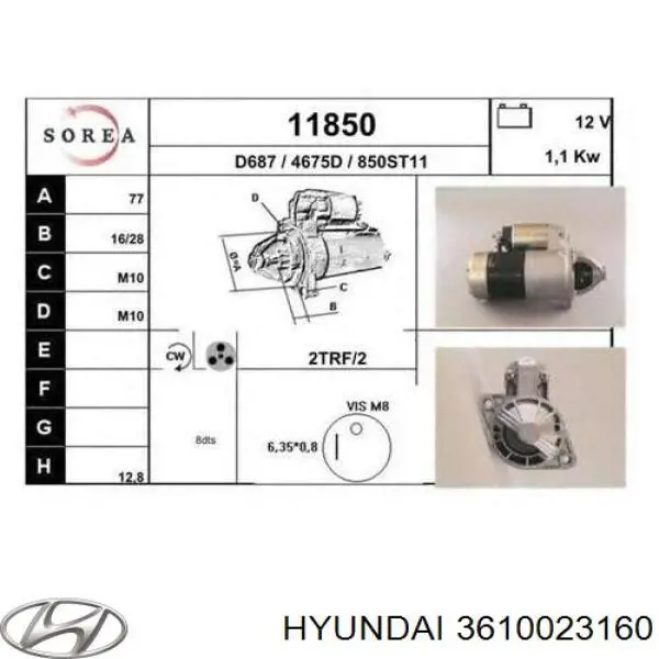 3610023160 Hyundai/Kia motor de arranque