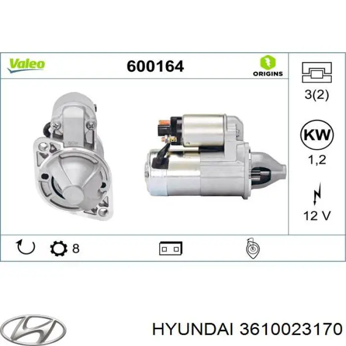 Burro de arranque  Hyundai/Kia 3610023170 precio, desde 76,96 EUR