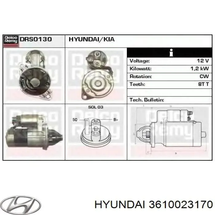 3610023170 Hyundai/Kia motor de arranque