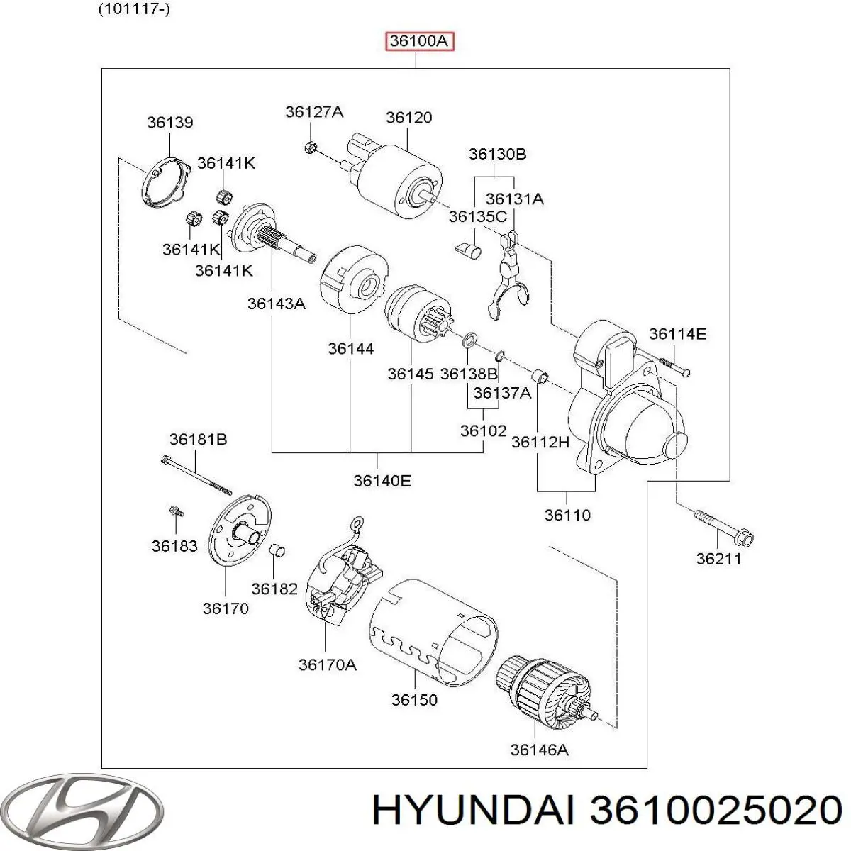 Motor de arranque 3610025020 Hyundai/Kia