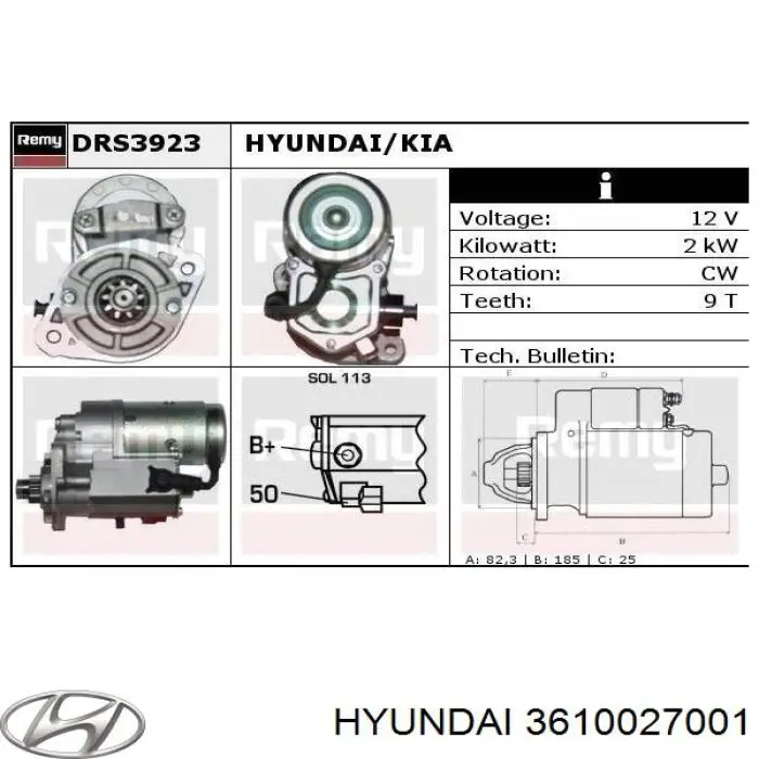 3610027001 Hyundai/Kia motor de arranque