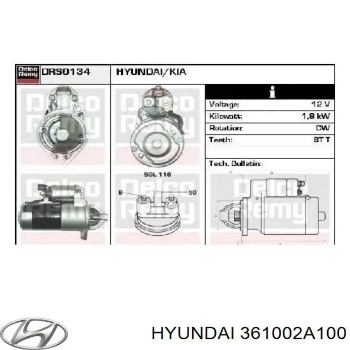 Burro de arranque  Hyundai/Kia 361002A100 precio, desde 61,71 EUR