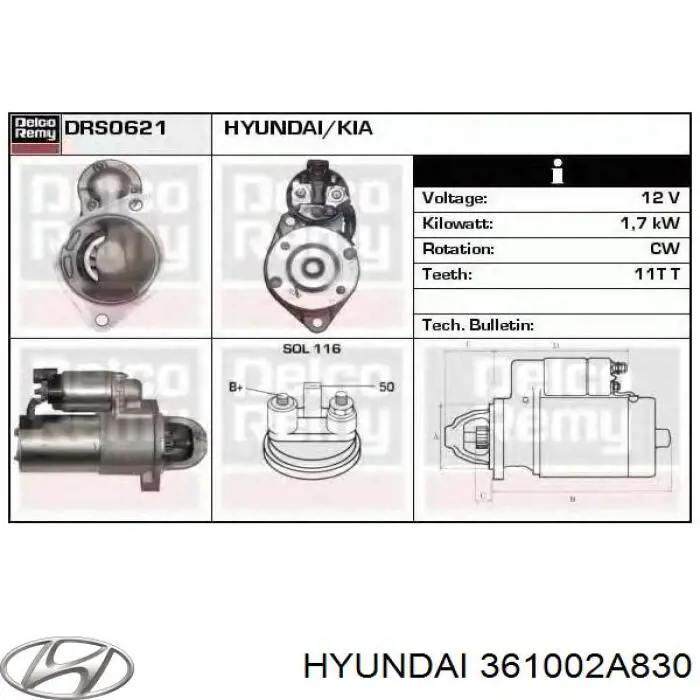 361002A830 Hyundai/Kia motor de arranque