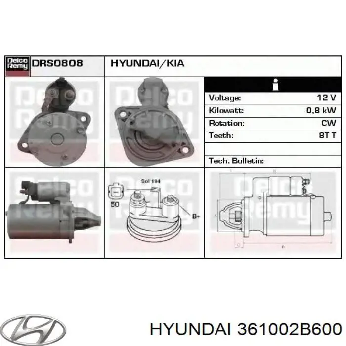 Burro de arranque  Hyundai/Kia 361002B600 precio, desde 194,13 EUR