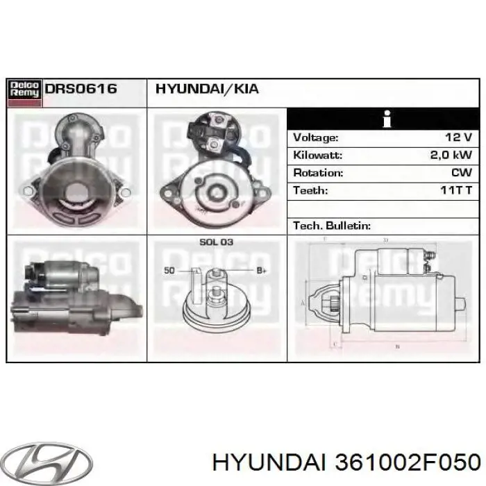 361002F050 Hyundai/Kia motor de arranque