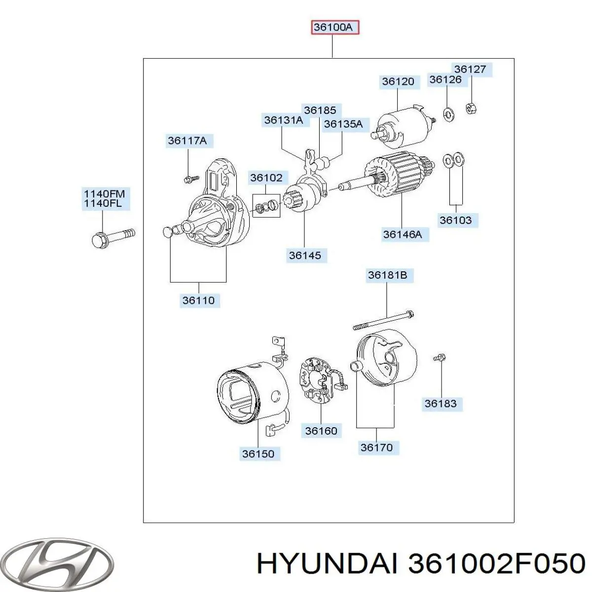 Motor de arranque 361002F050 Hyundai/Kia