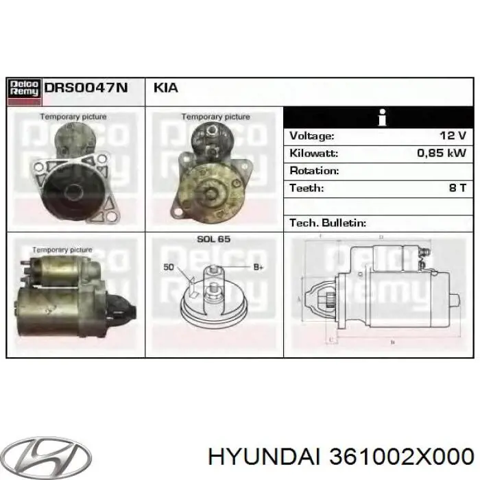 Burro de arranque  Hyundai/Kia 361002X000 precio, desde 47,92 EUR