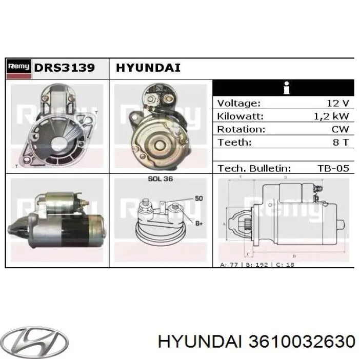3610032630 Hyundai/Kia motor de arranque
