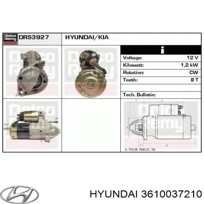 Motor de arranque 3610037210 Hyundai/Kia