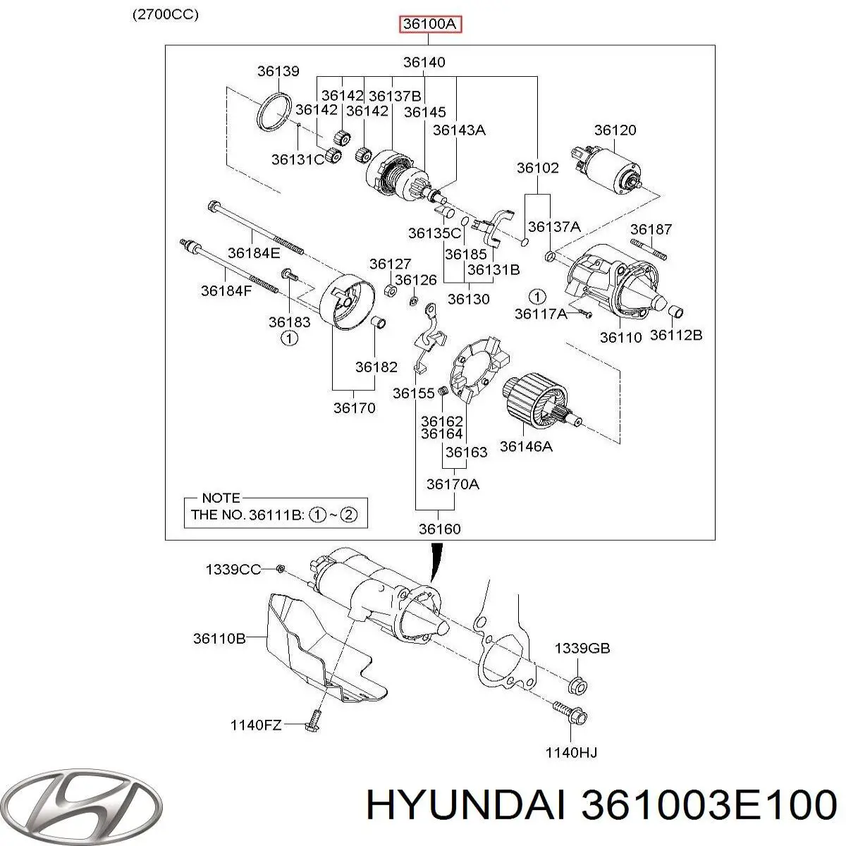 Motor de arranque 361003E100 Hyundai/Kia