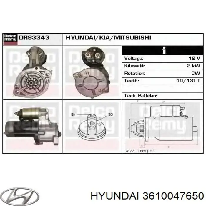 3610047650 Hyundai/Kia motor de arranque