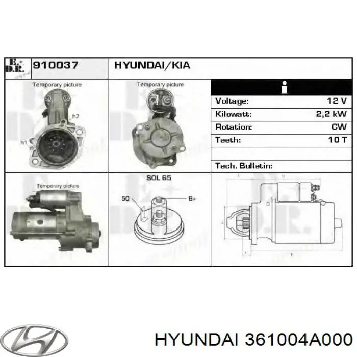 Motor de arranque 361004A000 Hyundai/Kia