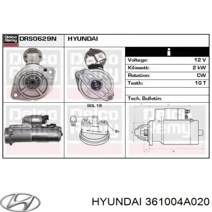 361004A020 Hyundai/Kia Arranque motores
