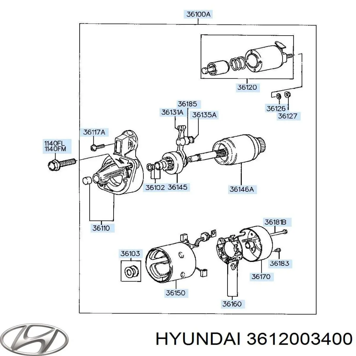361202E121 Hyundai/Kia interruptor magnético, estárter