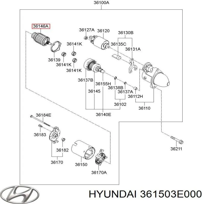 361503E000 Hyundai/Kia inducido, motor de arranque