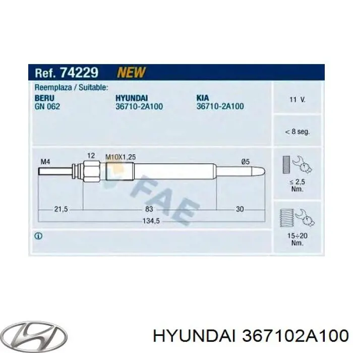 Comprar 367102A100 Hyundai/Kia Calentadores diésel