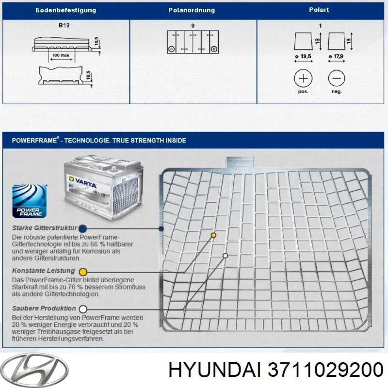 Comprar 3711022200AT Hyundai/Kia Batería de coche
