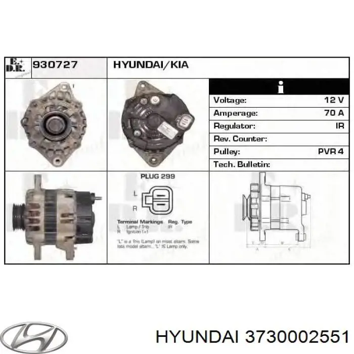 Alternador 3730002551 Hyundai/Kia