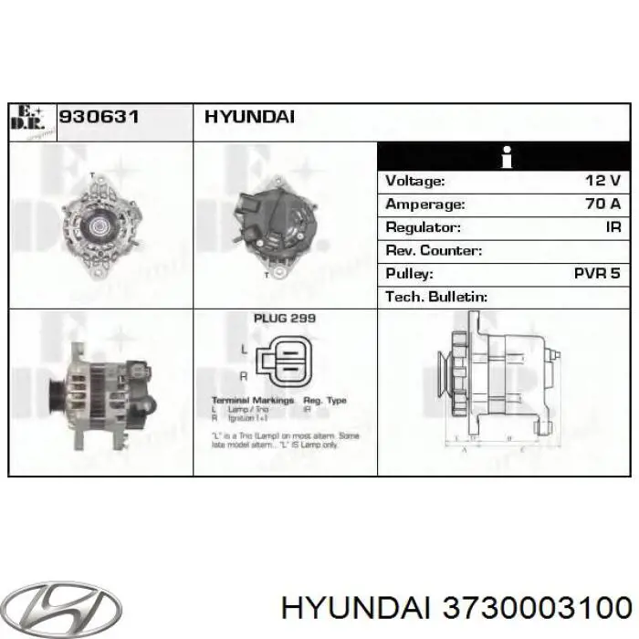 Alternador del motor Hyundai/Kia 3730003100 precio, desde 100,19 EUR