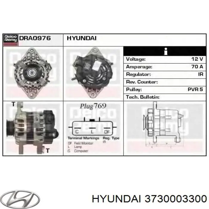 3730003300 Hyundai/Kia alternador