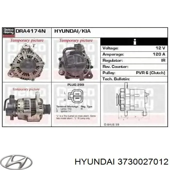 3730027012 Hyundai/Kia alternador