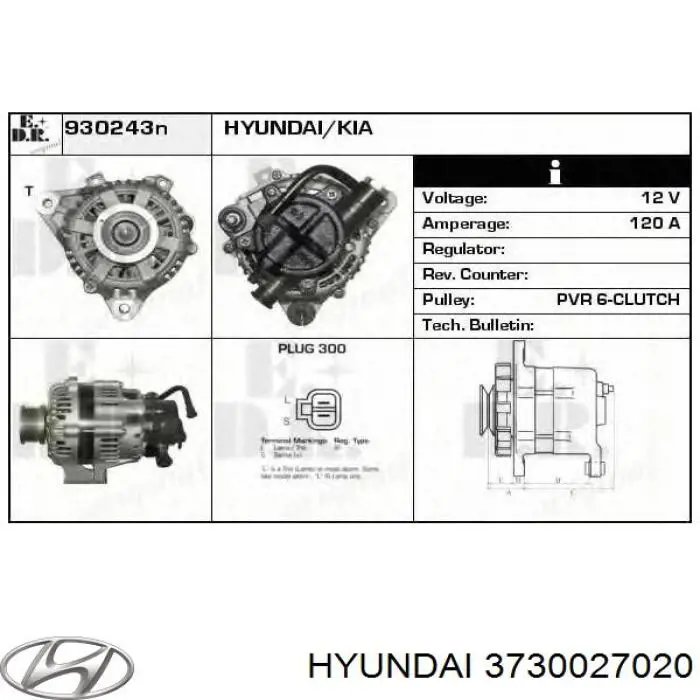 Alternador del motor Hyundai/Kia 3730027020 precio, desde 190,66 EUR