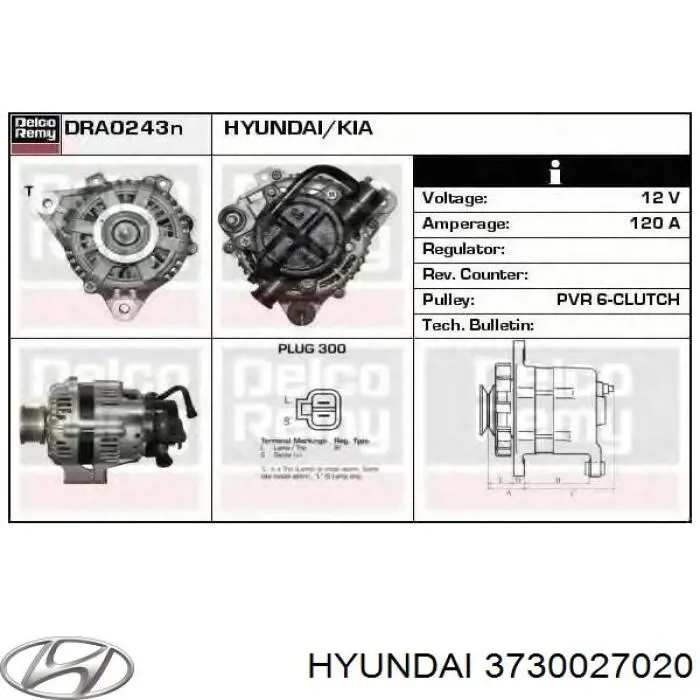 Alternador 3730027020 Hyundai/Kia