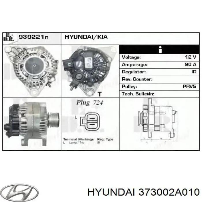 Alternador 373002A010 Hyundai/Kia