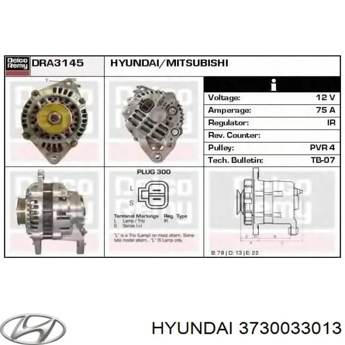 3730033013 Hyundai/Kia alternador