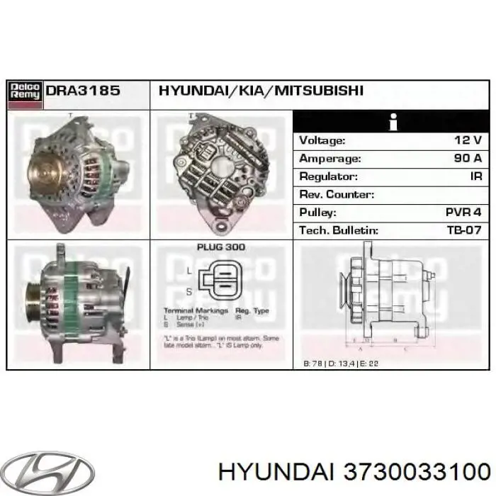 3730033100 Hyundai/Kia alternador