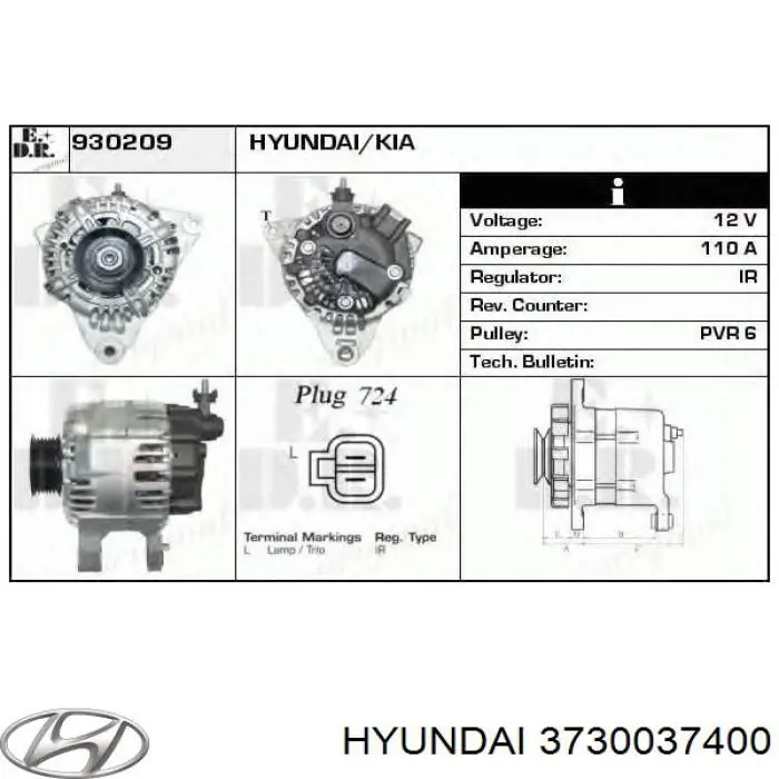 Alternador 3730037400 Hyundai/Kia