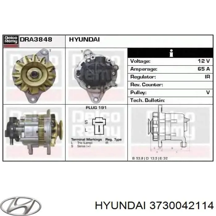 3730042114 Hyundai/Kia alternador