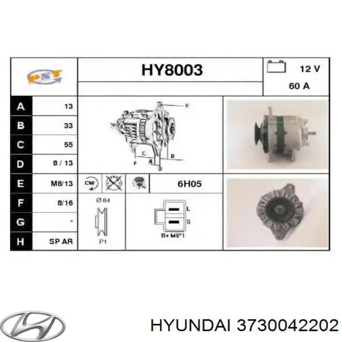 3730042202 Hyundai/Kia Alternador de coche