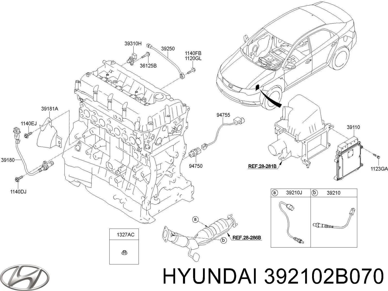 392102B070 Hyundai/Kia Sonda lambda de oxígeno posterior al catalizador