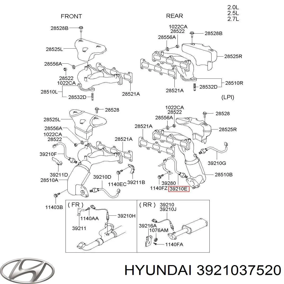 Sonda Lambda, Sensor de oxígeno despues del catalizador derecho para Hyundai Trajet (FO)