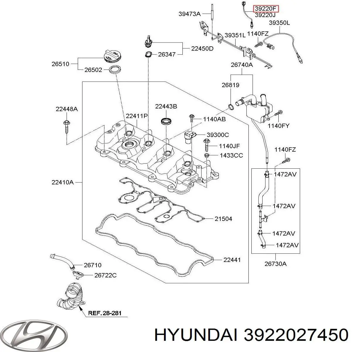 Comprar 3922027450 Hyundai/Kia Sensor de temperatura de gases de escape antes del catalizador