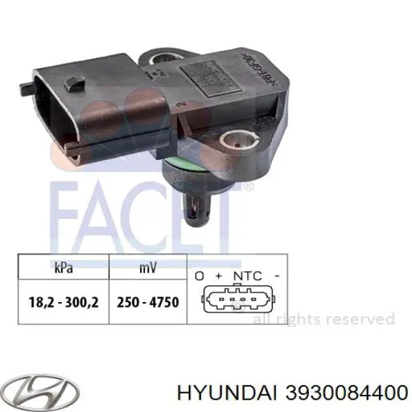 3930084400 Hyundai/Kia sensor de presion de carga (inyeccion de aire turbina)