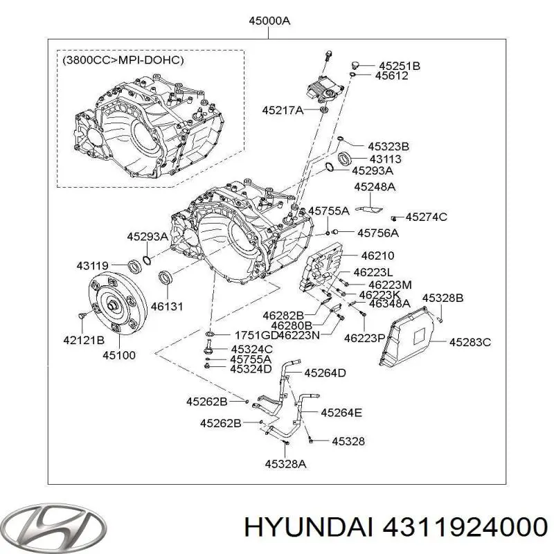 4311924000 Hyundai/Kia anillo retén de semieje, eje delantero, derecho