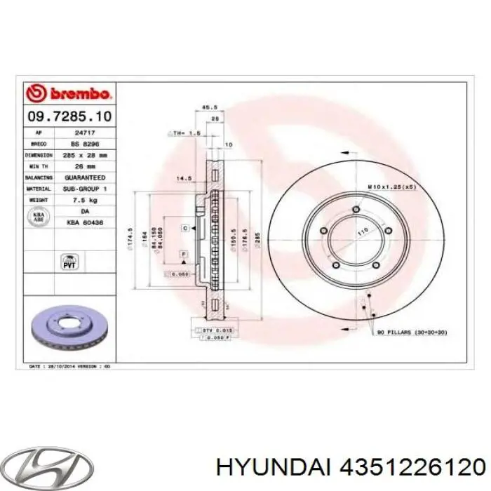 4351226120 Hyundai/Kia freno de disco delantero