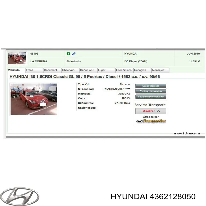 Sensor de velocímetro Hyundai/Kia 4362128050