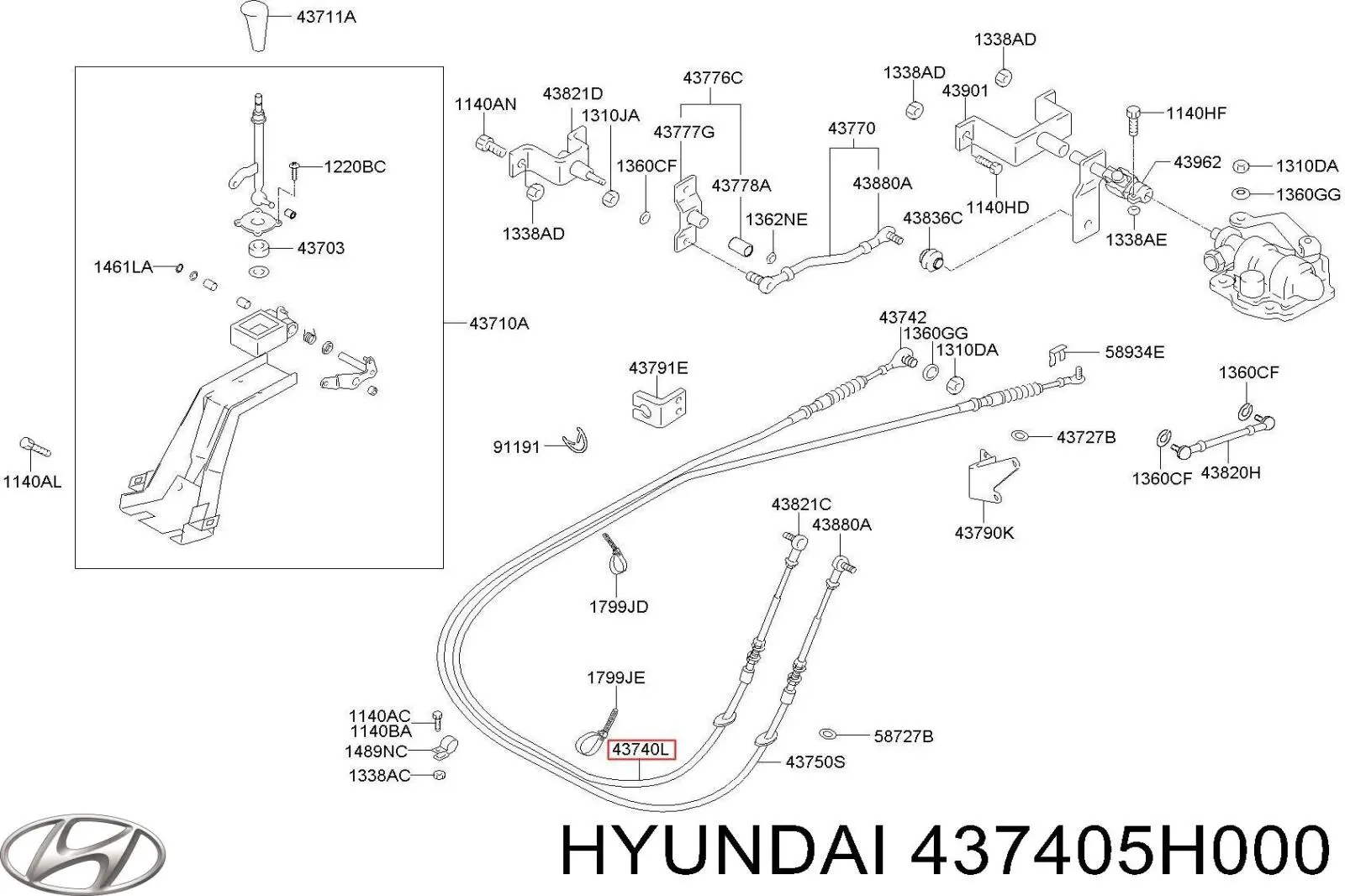 437405H001 Hyundai/Kia Cable palanca de cambios