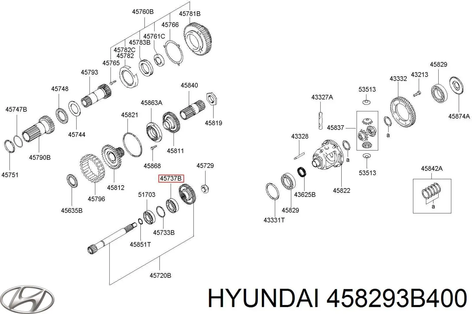 458293B400 Hyundai/Kia cojinete de diferencial, eje delantero