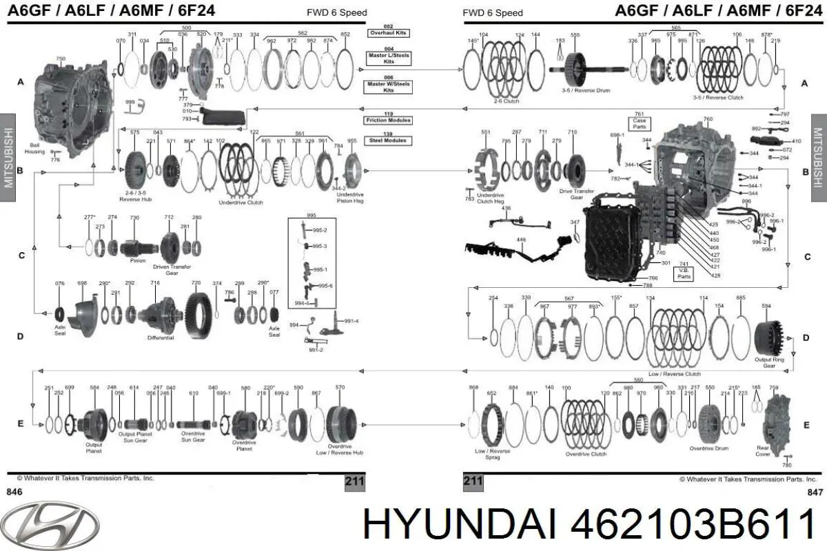 Cuerpo de válvulas de la transmisión automática 462103B611 Hyundai/Kia