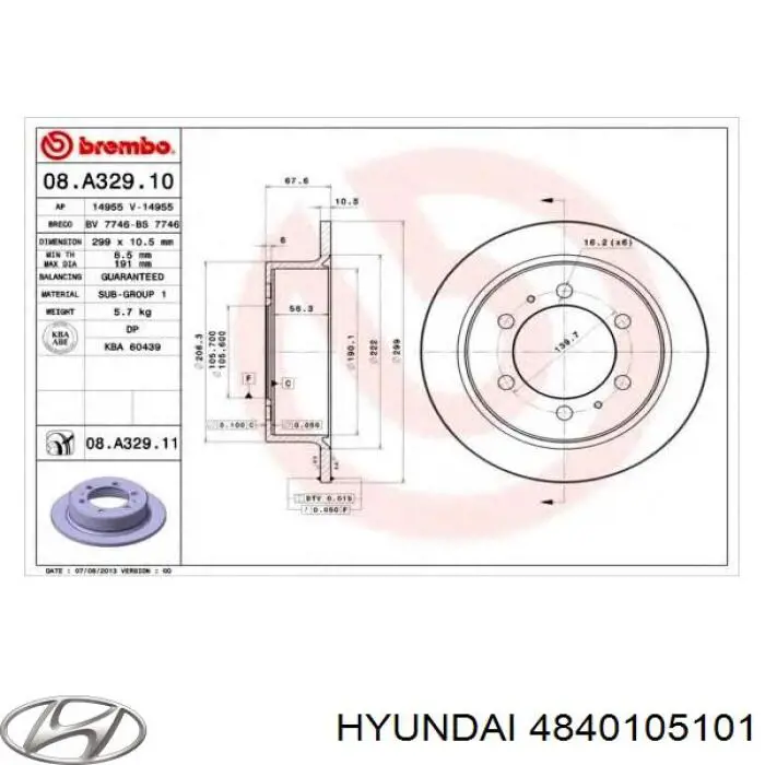 4840105101 Hyundai/Kia disco de freno trasero