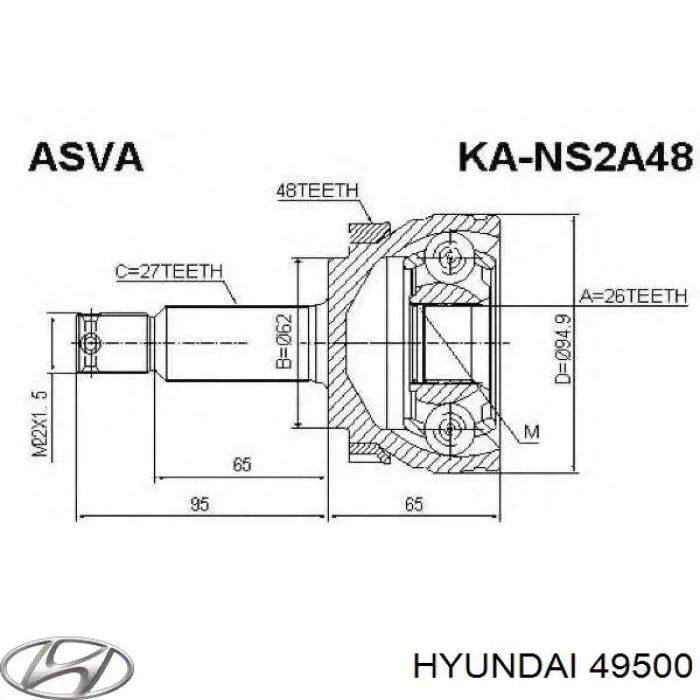 Semieje delantero derecho Hyundai/Kia 49500 precio, desde 55,18 EUR