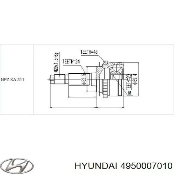 4950007010 Hyundai/Kia árbol de transmisión delantero izquierdo