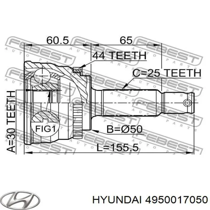 4950017050 Hyundai/Kia árbol de transmisión delantero izquierdo