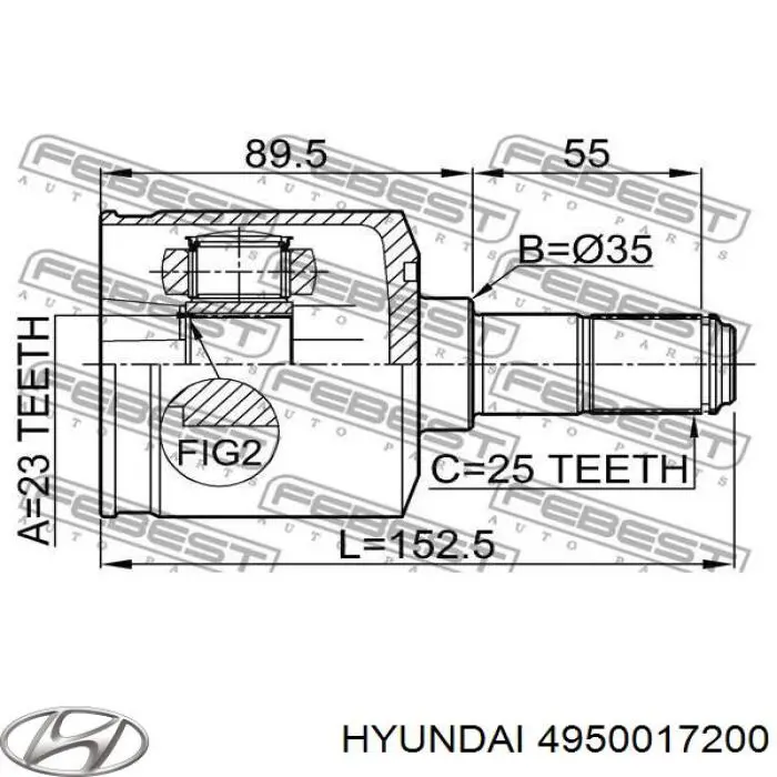 4950017200 Hyundai/Kia árbol de transmisión delantero izquierdo