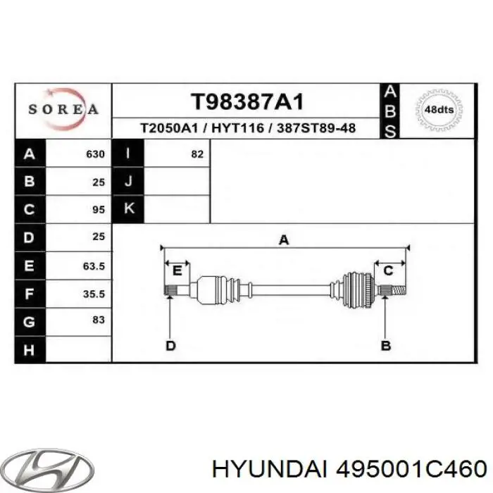 495001C460 Hyundai/Kia junta homocinética exterior delantera